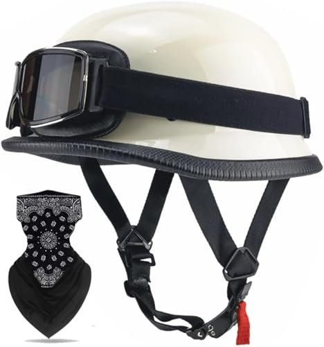 Labzaa Vintage Deutsche Motorrad Halbschalenhelm mit ECE, Retro Half Öffnen Jethelm mit Schutzbrille für Bike Cruiser Chopper Moped Scooter ATV Männer und Frauen Helm I XL