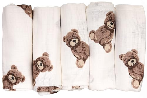 FENSILO Baby Mulltücher | Spucktücher | Mullwindeln - 5er Pack 70x80 cm für Baby und Neugeborene|Musselintücher für Jungen und Mädchen|Spucktücher aus Baumwolle|Abwischen|10018