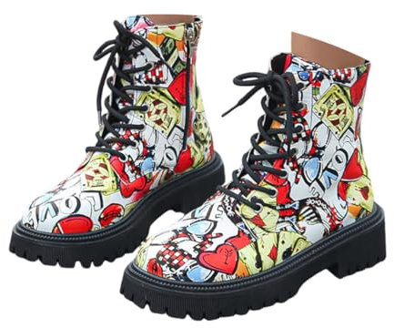 ticticlily Stivali Corti delle Donna Stivali da Motociclista Pelle Vintage Scarpe da Combattimento B Rosso 39 EU