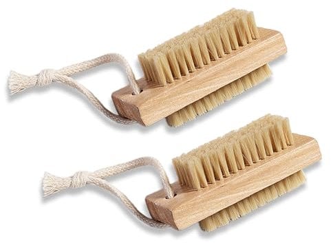 Aiyraa 2 Pcs Wooden Nail Brush Set for Cleaning Nails, Double-Sided Nail Scrubbing Brush, Natural Bristle Nail Cleaning Brush for Hands and Feet