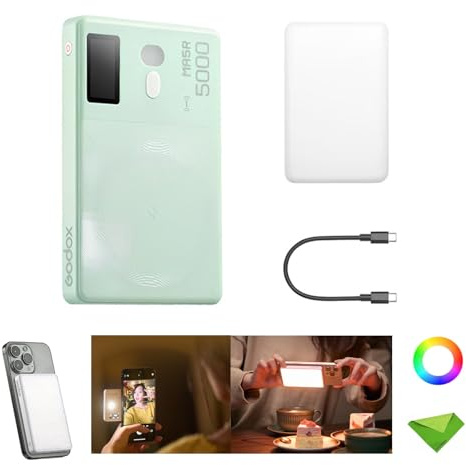 Godox MA5R Phone Light, Full Color Selfie Light, 14 FX Light Effects, CCT 1800K-10000K, Double Selfie Lights, Magnetic Selfie Light for iPhone for TikTok, Vlog, Zoom Calls (Built-in Battery, Green)