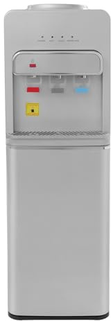 Qussse Wasserspender mit Bodenbeladung, Bodenwasserspender mit 3 Wasserauslässe, Warm-, Kalt- und Raumwasser, für Hause Büro Wohnheim (Silber)