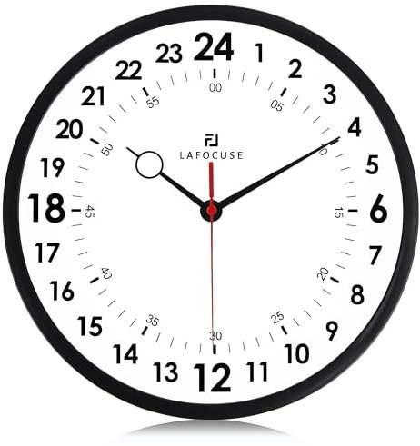 Lafocuse 30cm Wanduhr 24 Stunden Anzeige, Ohne TickgeräUsche Wanduhr 24H Modern, Analoge Lautlos Uhr für Wohnzimmer, Küche, Schlafzimmer, Büro