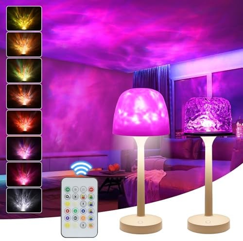 vsshe Ocean Wave Cordless Projector Light, Rechargeable LED Aurora Projector with Remote Control, 6 Colors Luminorthe Cube Dimmable Touch Desk Lamp for Bedroom Living Room Game Party Atmosphere Lights
