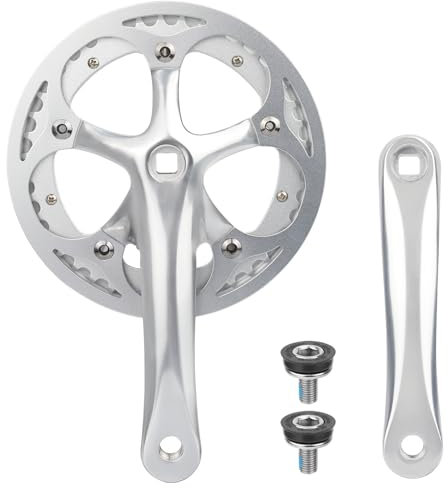 MEGHNA Fahrrad-Kurbelgarnitur, 42 Zähne für 6–10-Gang-Schaltung, leichte Aluminiumlegierung, 165 mm, Kurbelarm, Doppelkettenschutz für Mountainbike, Klapprad, E-Bike, Cruiser, Fahrrad, quadratisch
