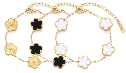 WACEH Ornaments TICVSS Vier Blattklee Armband für Frauen 18K Gold plattiert Edelstahl Lucky 4 Blattverbindungs ​​Armband Schmuck Geschenk für Frauen Sculpture