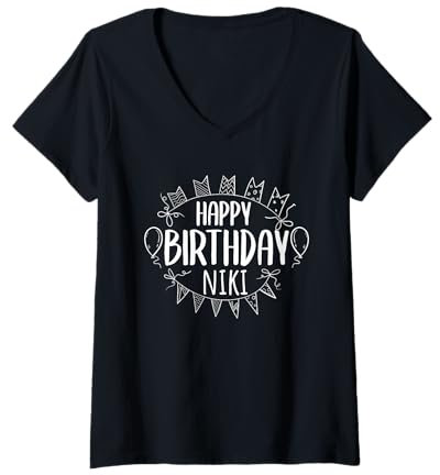 Femme Joyeux anniversaire Niki T-Shirt avec Col en V