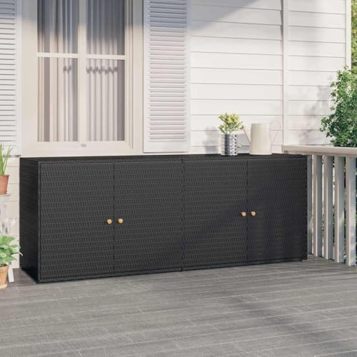 HOMEELIKE Gartenschrank Schwarz 198x55,5x80 cm Poly Rattan