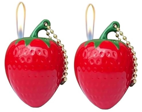 Zweierpack süße Erdbeerfeuerzeuge, weiche Flamme, cooles Design, nachfüllbar mit Butan, einstellbare Flamme, tragbar, geeignet als Kerzengeschenk for Männer und Frauen(Red)