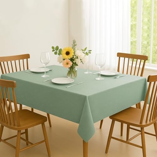 Mewodye Leinenoptik Tischdecke Abwaschbar Lotuseffekt Tischtuch Leinendecke Wasserabweisend Tafeldecke Tischwäsche Fleckschutz,Rechteck Frühlingstischdecke，180x150CM，Salbeigrün