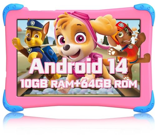 EagleSoar Kids Tablet 10 inch Android 14 with Case, Octa-core 10GB+64GB/512GB Expansion with Kids App,kids for tablets Parental Control, WiFi Dual Camera (pink)