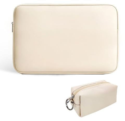 PEEXTBB Housse Ordinateur Portable 13 Pouces, Housse Ordinateur Portable avec Sac Accessoires, Laptop Sleeve PU Sac, pour MacBook Air, Pro 13, HP, Dell, ASUS, Lenovo, Abricot Clair