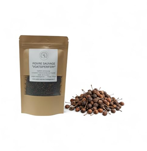 Poivre Sauvage de Madagascar Voatsiperifery - Epices Rare - Poivre en Grains Entier Premium - Arome Intense et Aromatique pour Cuisine et Assaisonnement - Idéal pour Moulin (M, 100, gramme)
