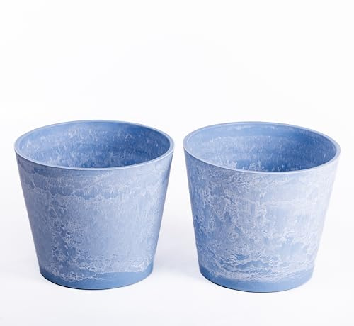 Garden Gear Caesar Sky Blue Marble Effect Planter Plant Pot Frost Resistant Indoor Outdoor Decorative Bowl & Tall Planters with Drainage (Planter 30.5cm x2)