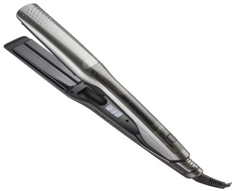 OBA Plancha de pelo de vapor, cerámica, 14 temperaturas con pantalla LCD, calentamiento PTC, 230 °C, gris