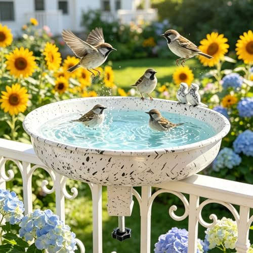 Vogeltränke Balkon, 25x25cm Vogeltränke Balkongeländer, Vogelbad Garten, Vogeltränke Winterfest Frostsicher, Vogelbad Mit 8cm Klemmbereich Für Garten, Balkon Und Terrasse (A)
