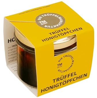 Die Trüffelmanufaktur - Miele di Tartufi Feinkost Trüffelhonig mit 10 % echtem schwarzem Trüffel, Akazienhonig veredelt mit feinsten schwarzen Trüffelscheiben, Blütenhonig im 120 g Glas