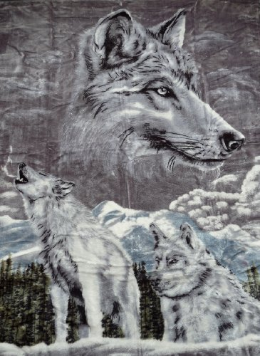 Natur-Fell-Shop Kuscheldecke Tagesdecke Decke Motiv Silber Wolf 160x200cm