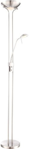 LED Deckenfluter mit Dimmer Metall nickel matt (Stehleuchte, Stehlampe, dimmbar, Leselampe, inkl. 2 Leuchtmittel, Höhe ca. 1,83 m)