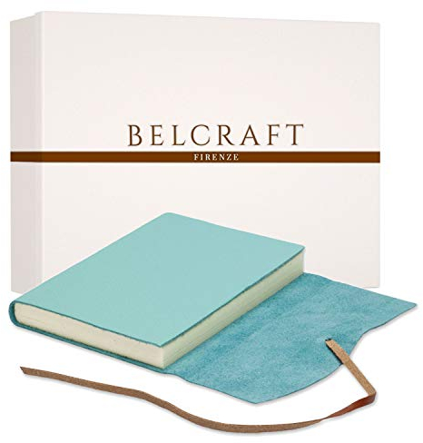 BELCRAFT Capri A5 mittelgroßes Notizbuch aus Leder, Handgearbeitet in klassischem Italienischem Stil, Geschenkschachtel inklusive, Tagebuch, Lederbuch A5 (15x21 cm) Aqua