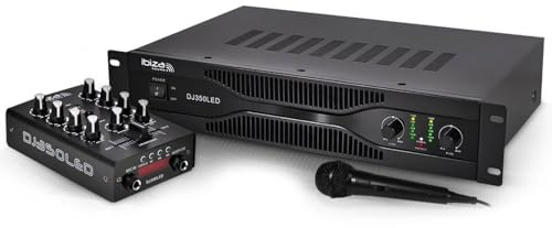 Ibiza DJ350LED DJ Karaoke Sound Pack 2 x 250 W Stereo Amplifier + 2 USB Channels / Bluetooth + Microphone