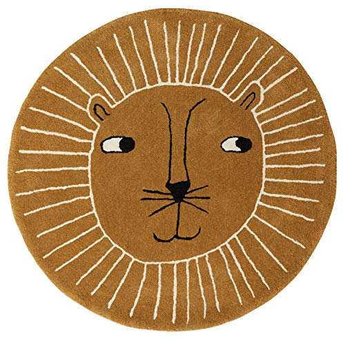 OYOY Mini Lion Rug - Runder Kinderzimmer Teppich Löwen Kopf - Kinder Spielteppich für Jungen und Mädchen - Durchmesser 95 cm aus einem Wolle Baumwolle Mix