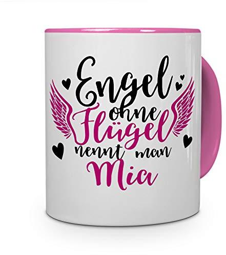 printplanet Tasse mit Namen Mia - Motiv Engel - Namenstasse, Kaffeebecher, Mug, Becher, Kaffeetasse - Farbe Rosa