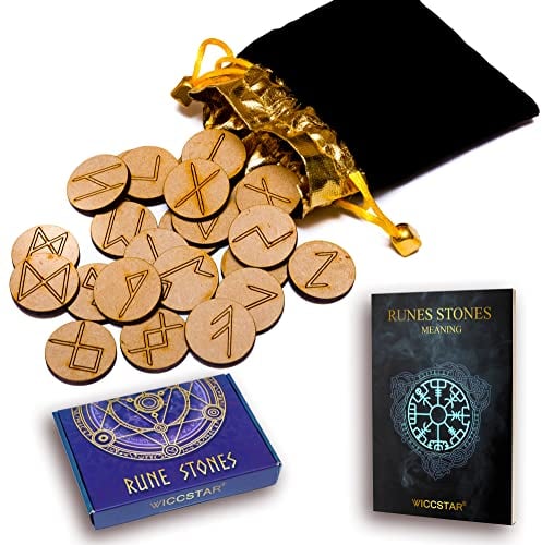 wiccan star Runen Steine Set (25 Stück) mit Geschenkbeutel mit Bedeutung & 5 Runen orakel Technik (auf Englisch)