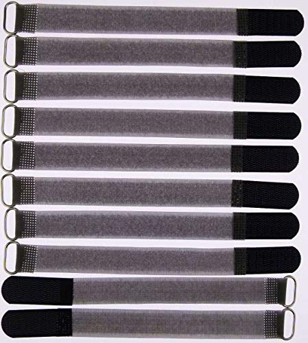 10x 20 cm x 20 mm FUK wiederverschleßbare Klett-Kabelbinder SCHWARZ mit Metall-Öse - Kabel-Klettband 200 mm wiederverwendbar