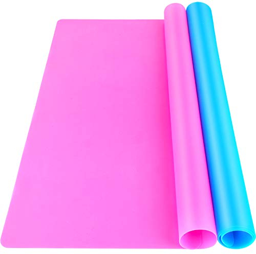 LEOBRO Silicone Sheet for Crafts Resin, 2 Pack 30cm x 40cm Multipurpose Nonstick Nonskid Heat-Resistant Mat, Blue & Rose Red