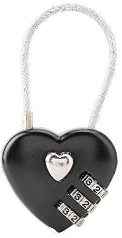 Couple de cadenas, en forme de coeur à 3 chiffres Combinaison de code Bagage Verrouiller le mot de passe Sécurité Couple de cadenas pour valise, sac à dos, boîte à bijoux, vestiaire, vestiaire(Noir)