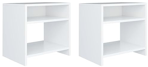 vidaXL Tables de Chevet 2 pcs, Armoire de Lit, Table de Nuit, Meuble de Chambre à Coucher Maison Intérieur, Moderne, Blanc Bois d’Ingénierie