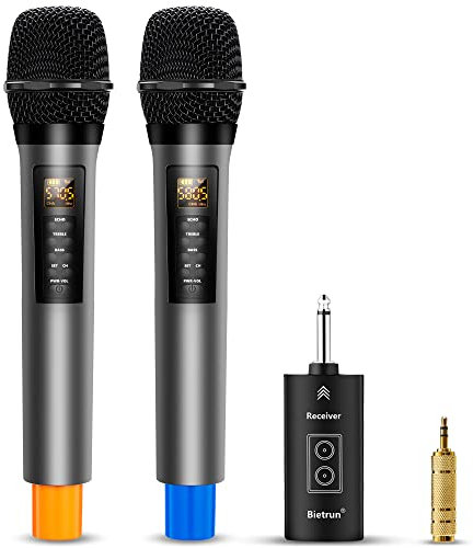 Bietrun Wireless Microphones with Echo,Treble,Bass&Bluetooth,160FT Range,Portable UHF Handheld Karaoke Dynamic Microphone System with Rechargeable Receiver for Karaoke,Singing,Amp,PA System,DJ,Stage