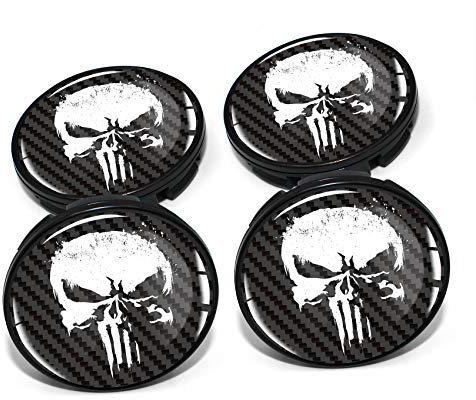 4 x Nabendeckel 60mm Durchmesser Nabenkappen Felgendeckel Felgenaufkleber Gel Emblem Doming für Auto Felgen Kfz Tuning Zubehör Radnabenkappen DM006 (Nr. 3 Punisher Carbon Black, Nabendeckel Set)