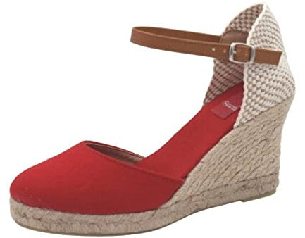 PASARELA - Sandalias Esparto/Yute Alpargata 7 Cuerdas Cuña Rojo Mujer Lona Mujer Color: Rojo Talla: 39
