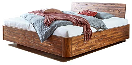 SAM Schwebebett 180 x 200 cm Teneriffa, Holzbett aus massivem Akazienholz, Doppelbett im Vintage-Look, geschlossenes Kopfteil