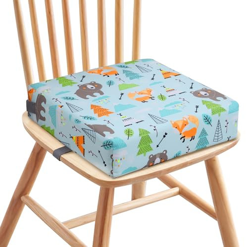 Zicac Portable Réhausseur Coussin de Siège Chaise Haute avec Boucle de Sécurité pour Repas Voyage de Bébé Bambin Enfant Tout-Petit Motif de Cartoon Animaux Coloré (Vert Clair)
