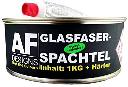 Alex Flittner Designs Mastic de Fibre de Verre 1kg & Durcisseur Gfk Masse Spatulable à Fibres Mastic Vernis Voiture Remplissage