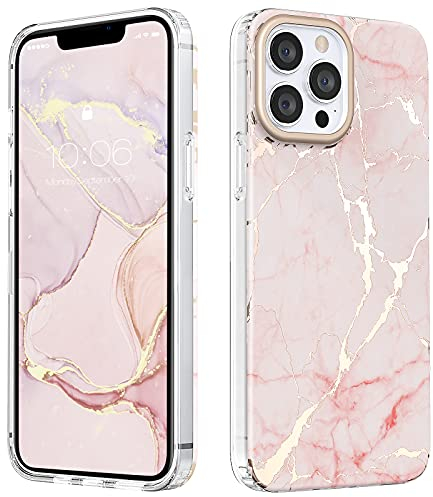 MATEPROX Compatible with iPhone 13 Pro Case, Marble Shining Slim Hard PC Stylish Geometric Protective Cover Shockproof Skin Cases for iPhone 13 Pro 6.1'' 2021-Frosted Pink