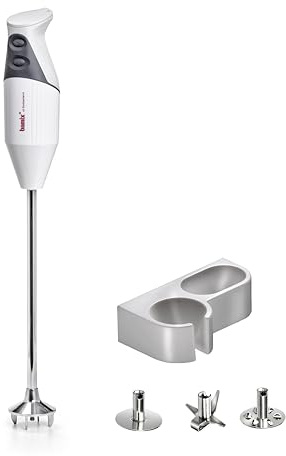 bamix Set mixeur plongeant G350 GASTRO PRO-3 avec couteau multifonction, mélangeur et batteur, support, 350 W, 2 vitesses, Inox, Fabriqué en Suisse, Blanc/gris clair
