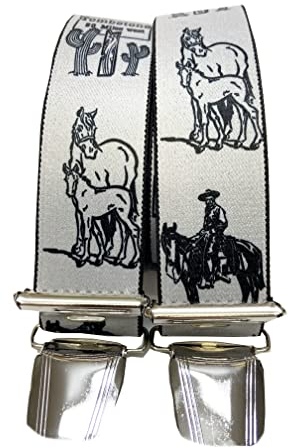 EDERER WESTERN Cowboy Country Hosenträge - 35mm Breit in H-Form mit 4 extra starken Clips Austria/Western weiß ST-026