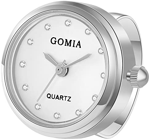 JewelryWe Ringuhr Fingeruhr Damen Herren Analog Quarz Edelstahl Verstellbar Ring Uhr Fingerringuhr Uhrenring mit Weiß Strass Rundem Zifferblatt Silber