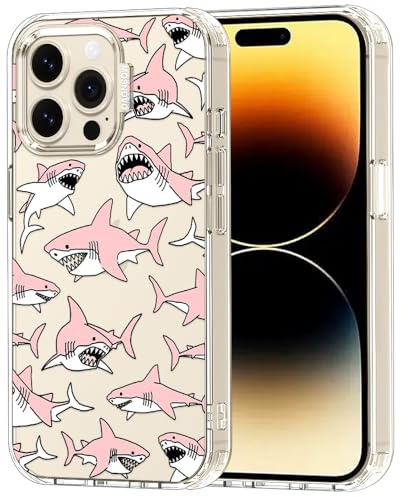 MOSNOVO Case for iPhone 14 Pro Max, [Buffertech 6.6ft Military-Grade Drop Protection] [Anti Peel Off Tech] Clear TPU Bumper Phone Case Cover Design - Pink Sharks