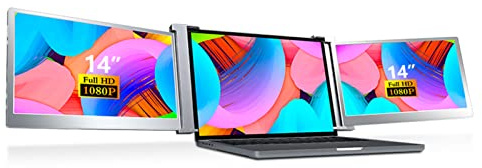 Bewinner Laptop Monitor Screen Extender, 14 Inch Portable Monitor for Laptop USB C HDR, FHD 1080P IPS Screen Triple Portable Monitor with Retractable Stand for for Linux, for Android