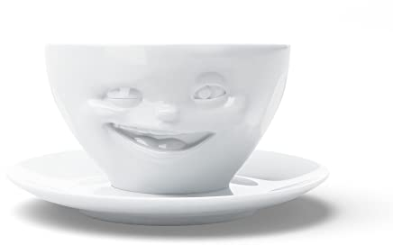 FIFTYEIGHT PRODUCTS / Kaffeetasse mit Unterteiler „Zwinkernd“ (Porzellan, 200 ml, weiß, Made in Germany)