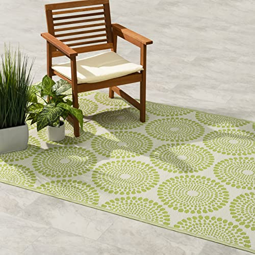 FAB HAB Outdoor-Teppich - wetterfest, farbecht, wendbar - recycelter Premium-Kunststoff - gestreift - Terrasse, Balkon, Garten - Kunststoffteppich Rio - Green, 150x240 cm