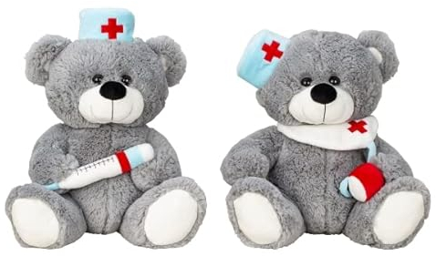 LaBelleHome Plüsch Bären Doktor sitzend mit Spritze & Stethoskop Kuscheltier Plüschtier Geschenk 2er Set Arzt
