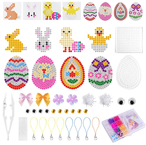 Aohcae Bügelperlen Ostern,Bügelperlen Platten DIY Bügelperlen Vorlagen Bügelperlen mit Steckplatten Ostern Deko für Kinder Jungen Mädchen