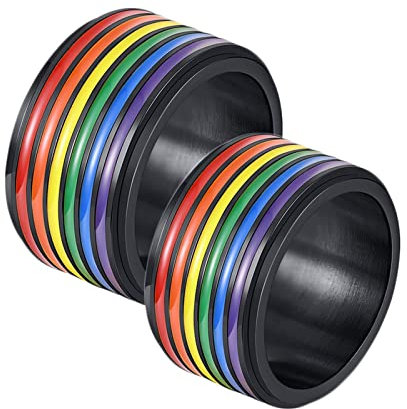 Whoiy Ring Schwarz 12mm, Ringe Jahrestag Edelstahl 2 Stück LGBT-Ring mit Regenbogen-Emaille für Valentinstag