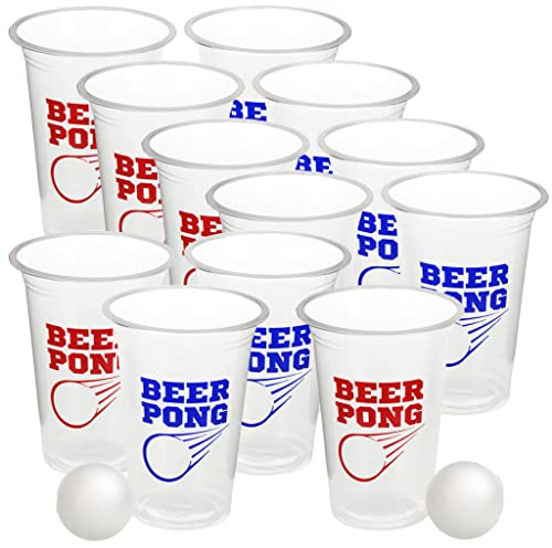 MIK funshopping Divertente gioco di bere, per adulti, Capodanno, festa di compleanno (Birra Pong con 12 bicchieri e 2 palline)